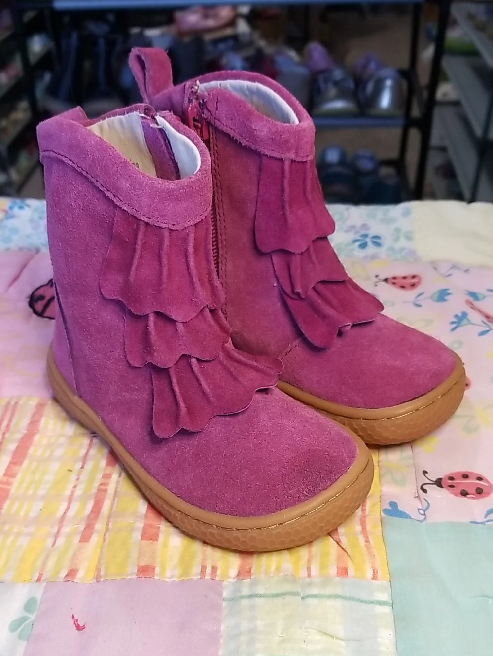 Livie & Luca Pink Suede Boots With Ruffles Size 6